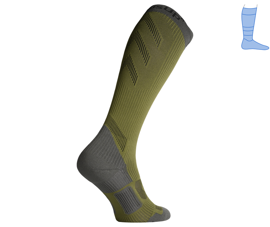 Compression protective summer knee socks "LongDry+ PRO" gray and green M 40-43 8322497 фото
