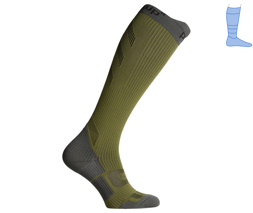 Compression protective summer knee socks "LongDry+ PRO" gray and green M 40-43 8322497 фото